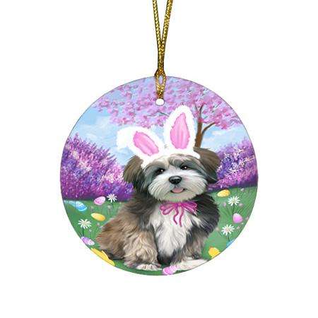 Lhasa Apso Dog Easter Holiday Round Flat Christmas Ornament RFPOR49169