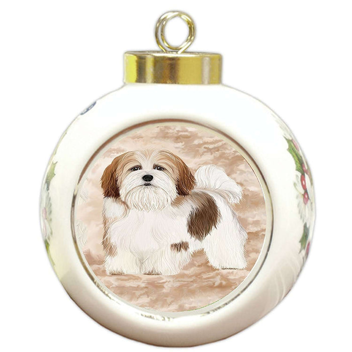Lhasa Apso Dog Round Ball Christmas Ornament