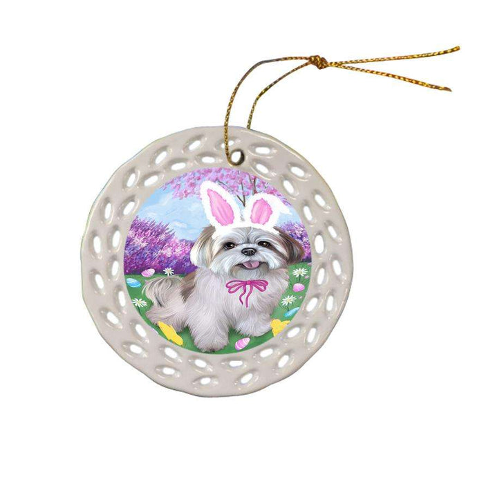Lhasa Apsos Dog Easter Holiday Ceramic Doily Ornament DPOR49174