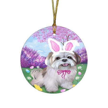 Lhasa Apsos Dog Easter Holiday Round Flat Christmas Ornament RFPOR49165