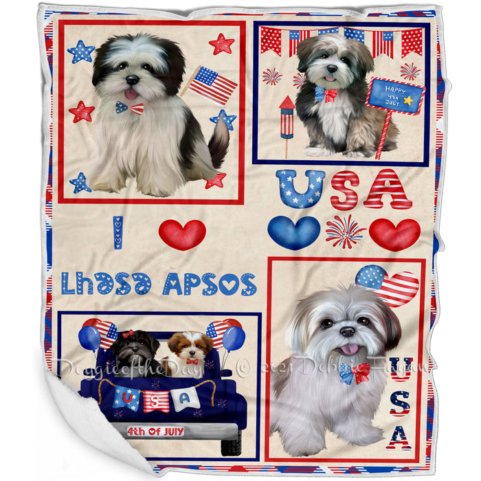 4th of July Independence Day I Love USA Lhasa Apso Dogs Blanket BLNKT143517