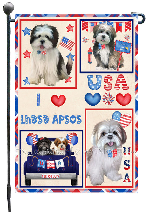 4th of July Independence Day I Love USA Lhasa Apso Dogs Garden Flag GFLG66914