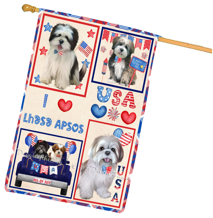 4th of July Independence Day I Love USA Lhasa Apso Dogs House flag FLG66970