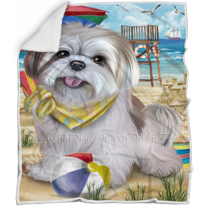 Pet Friendly Beach Lhasa Apso Dog Blanket BLNKT66036