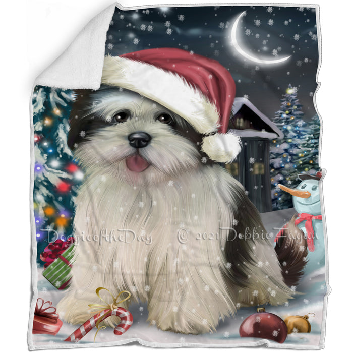 Have a Holly Jolly Christmas Lhasa Apso Dog in Holiday Background Blanket D182