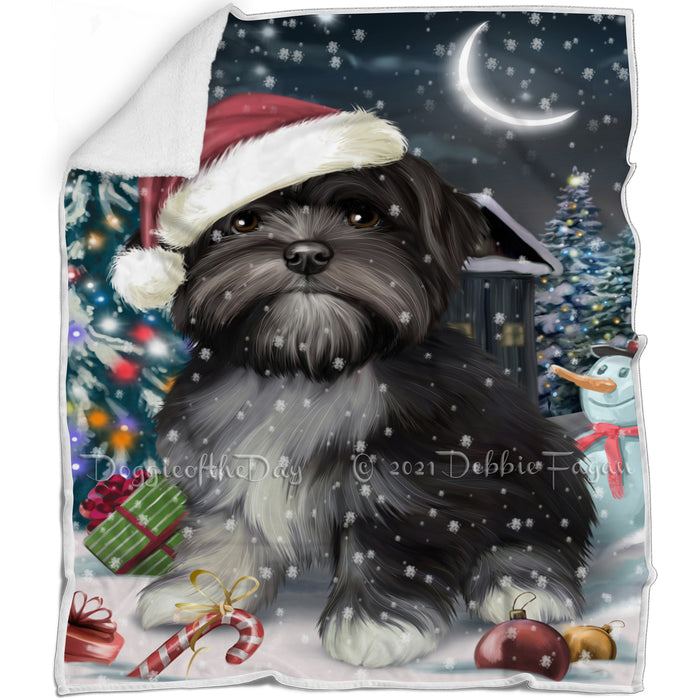 Have a Holly Jolly Christmas Lhasa Apso Dog in Holiday Background Blanket D184