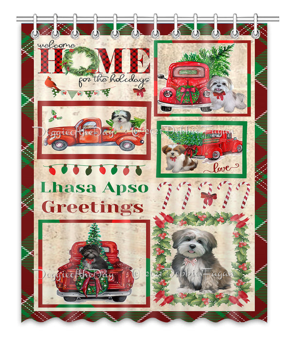 Welcome Home for Christmas Holidays Lhasa Apso Dogs Shower Curtain Bathroom Accessories Decor Bath Tub Screens
