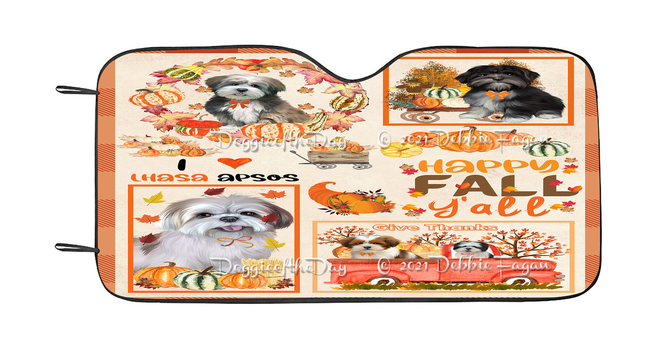 Happy Fall Y'all Pumpkin Lhasa Apso Dogs Car Sun Shade Cover Curtain