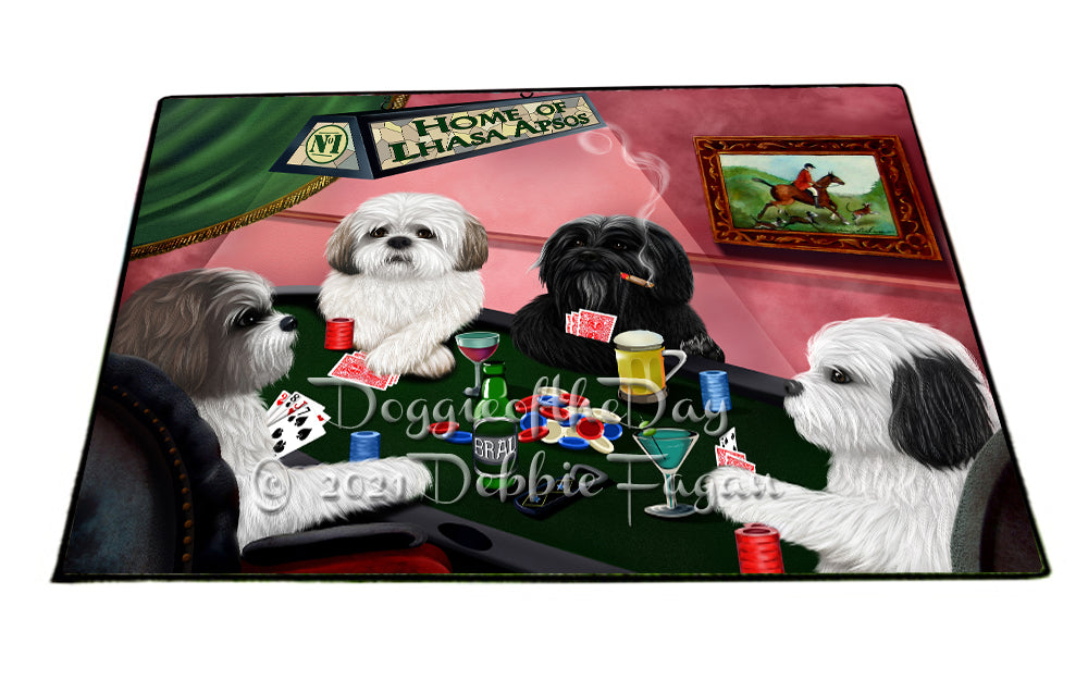 Home of Lhasa Apso Dogs Playing Poker Indoor/Outdoor Welcome Floormat - Premium Quality Washable Anti-Slip Doormat Rug FLMS58288