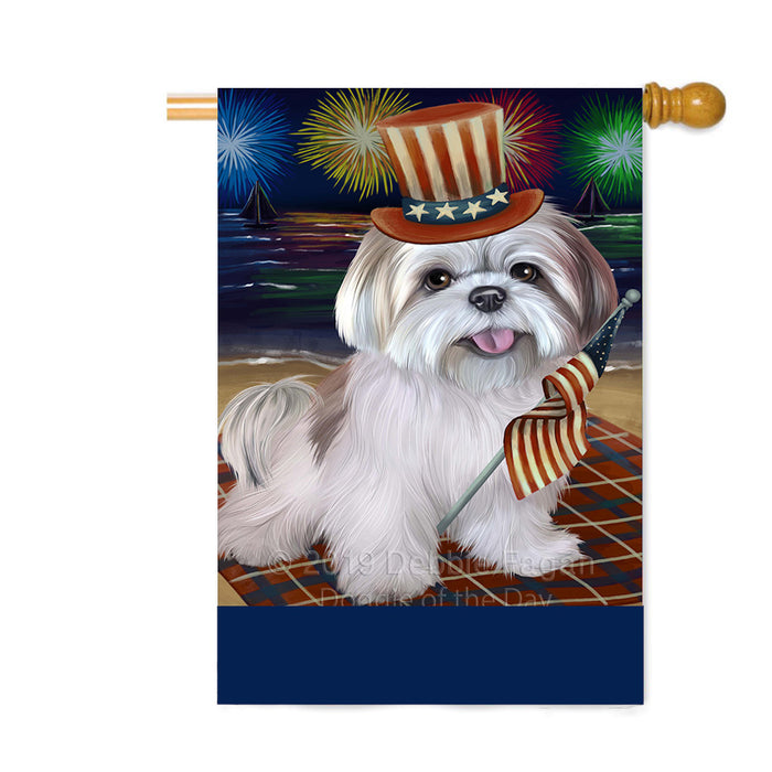 Personalized 4th of July Firework Lhasa Apso Dog Custom House Flag FLG-DOTD-A58021