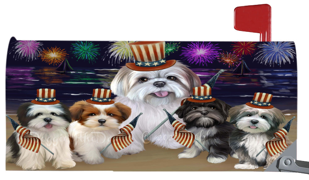 4th of July Independence Day Lhasa Apso Dogs Magnetic Mailbox Cover Both Sides Pet Theme Printed Decorative Letter Box Wrap Case Postbox Thick Magnetic Vinyl Material