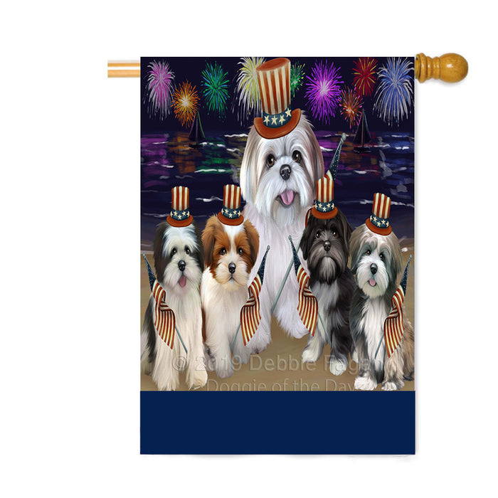 Personalized 4th of July Firework Lhasa Apso Dogs Custom House Flag FLG-DOTD-A58022