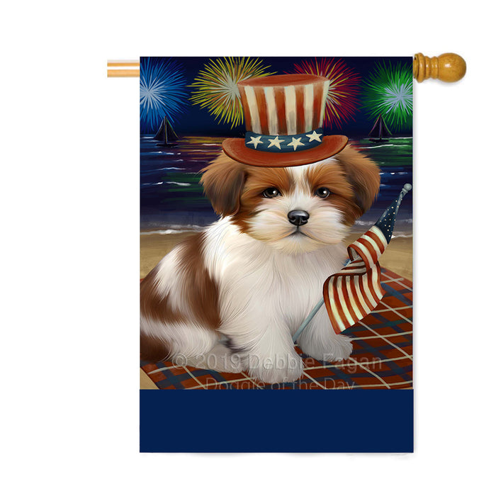 Personalized 4th of July Firework Lhasa Apso Dog Custom House Flag FLG-DOTD-A58023