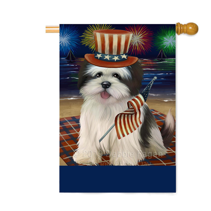 Personalized 4th of July Firework Lhasa Apso Dog Custom House Flag FLG-DOTD-A58024