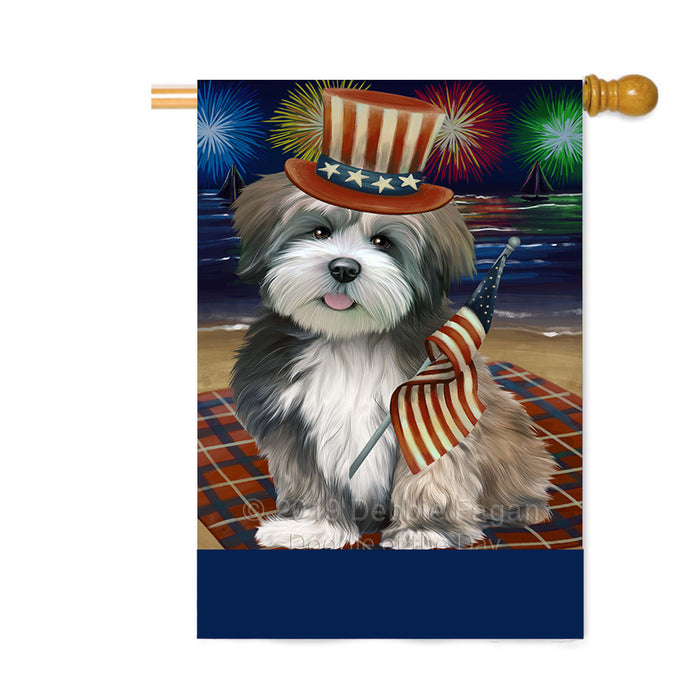 Personalized 4th of July Firework Lhasa Apso Dog Custom House Flag FLG-DOTD-A58025