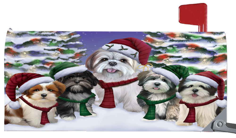 Magnetic Mailbox Cover Lhasa Apsos Dog Christmas Family Portrait in Holiday Scenic Background MBC48235