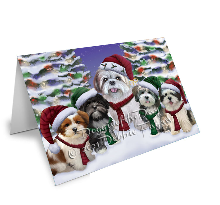 Christmas Family Portrait Lhasa Apso Dog Handmade Artwork Assorted Pets Greeting Cards and Note Cards with Envelopes for All Occasions and Holiday Seasons