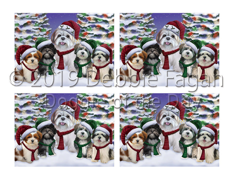 Lhasa Apso Dogs Christmas Family Portrait in Holiday Scenic Background Placemat