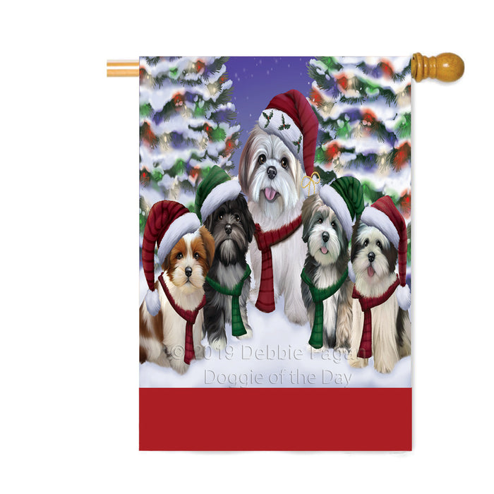 Personalized Christmas Happy Holidays Lhasa Apso Dogs Family Portraits Custom House Flag FLG-DOTD-A59185