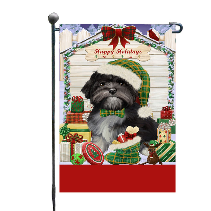 Personalized Happy Holidays Christmas Lhasa Apso Dog House with Presents Custom Garden Flags GFLG-DOTD-A59334