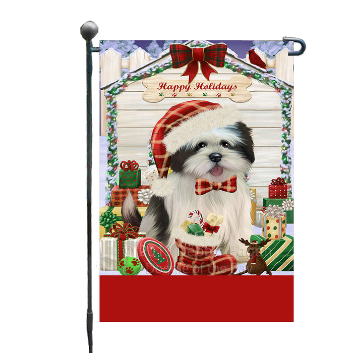 Personalized Happy Holidays Christmas Lhasa Apso Dog House with Presents Custom Garden Flags GFLG-DOTD-A59336