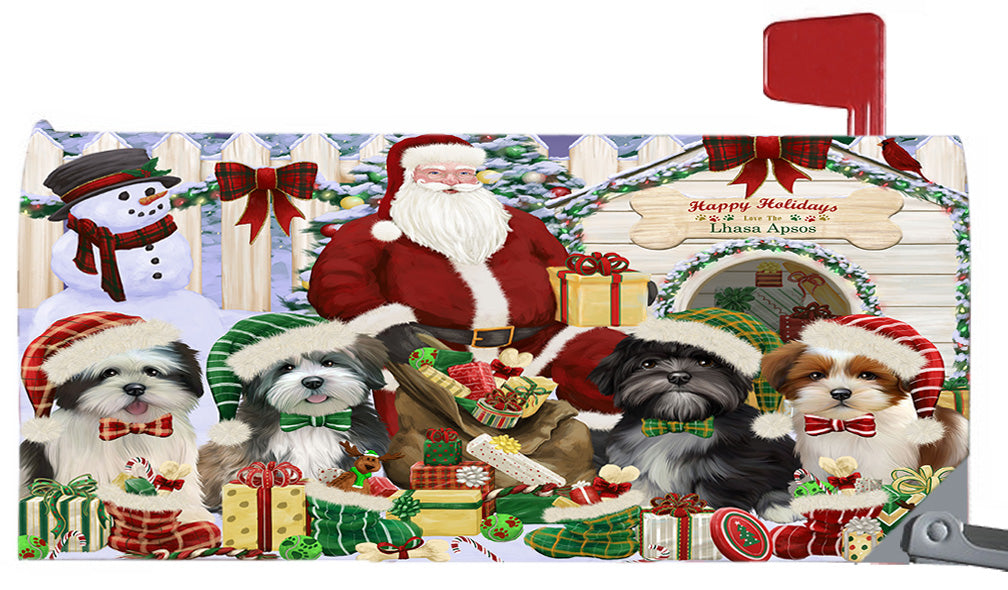 Happy Holidays Christmas Lhasa Apso Dogs House Gathering 6.5 x 19 Inches Magnetic Mailbox Cover Post Box Cover Wraps Garden Yard Décor MBC48825