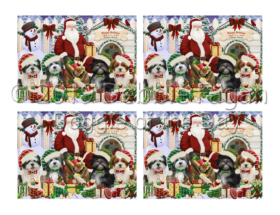 Happy Holidays Christmas Lhasa Apso Dogs House Gathering Placemat