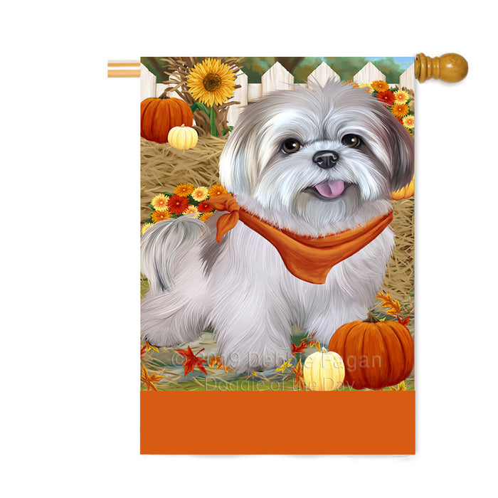 Personalized Fall Autumn Greeting Lhasa Apso Dog with Pumpkins Custom House Flag FLG-DOTD-A62017