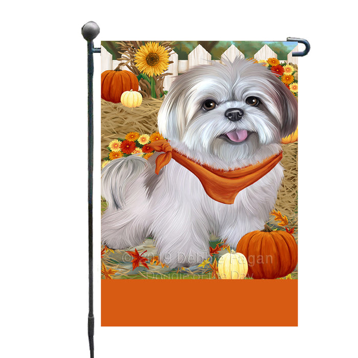 Personalized Fall Autumn Greeting Lhasa Apso Dog with Pumpkins Custom Garden Flags GFLG-DOTD-A61961