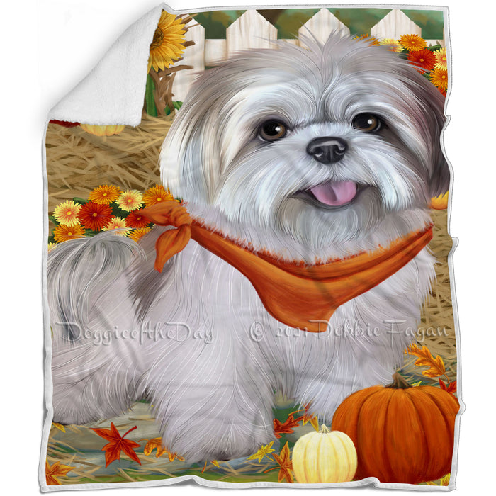Fall Autumn Greeting Lhasa Apso Dog with Pumpkins Blanket BLNKT73038