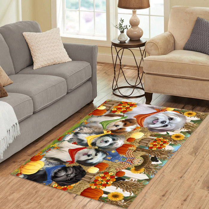 Fall Festive Harvest Time Gathering Lhasa Apso Dogs Area Rug