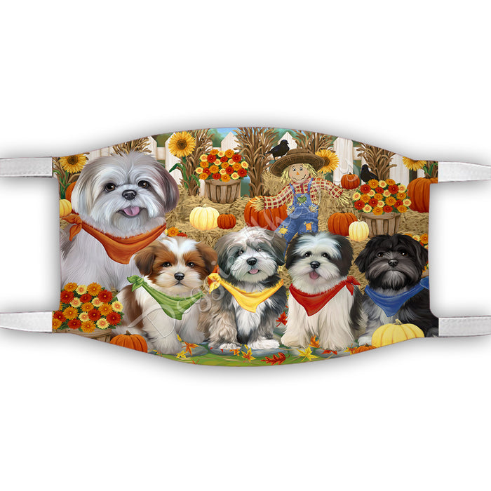 Fall Festive Harvest Time Gathering  Lhasa Apso Dogs Face Mask FM48550