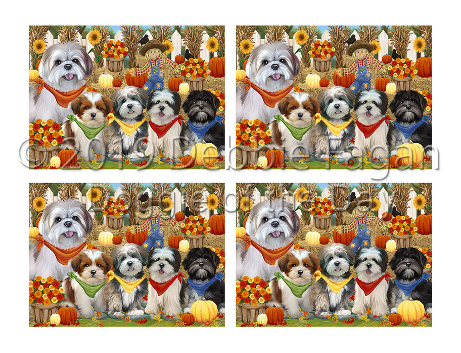 Fall Festive Harvest Time Gathering Lhasa Apso Dogs Placemat