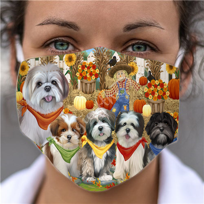 Fall Festive Harvest Time Gathering  Lhasa Apso Dogs Face Mask FM48550