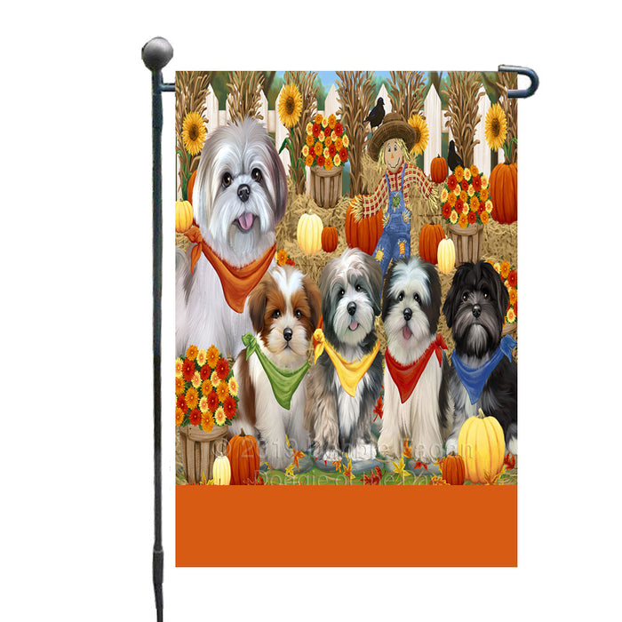 Personalized Fall Festive Gathering Lhasa Apso Dogs with Pumpkins Custom Garden Flags GFLG-DOTD-A61962