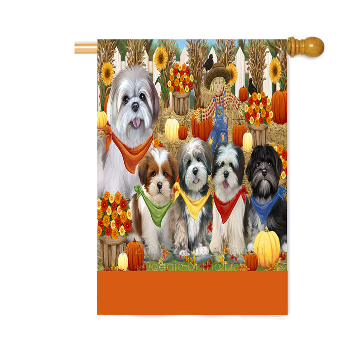Personalized Fall Festive Gathering Lhasa Apso Dogs with Pumpkins Custom House Flag FLG-DOTD-A62018
