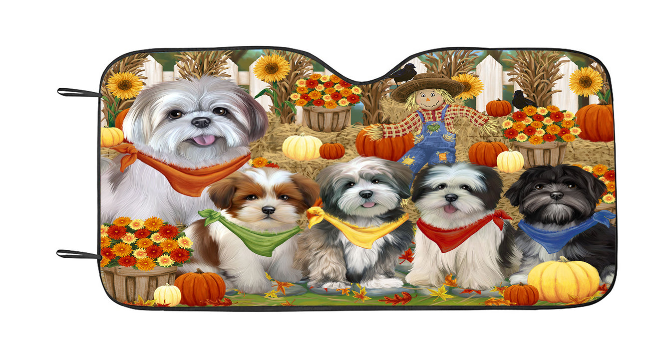 Fall Festive Harvest Time Gathering Lhasa Apso Dogs Car Sun Shade