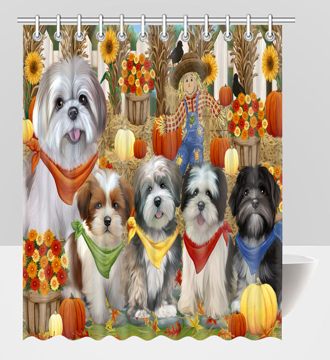 Fall Festive Harvest Time Gathering Lhasa Apso Dogs Shower Curtain