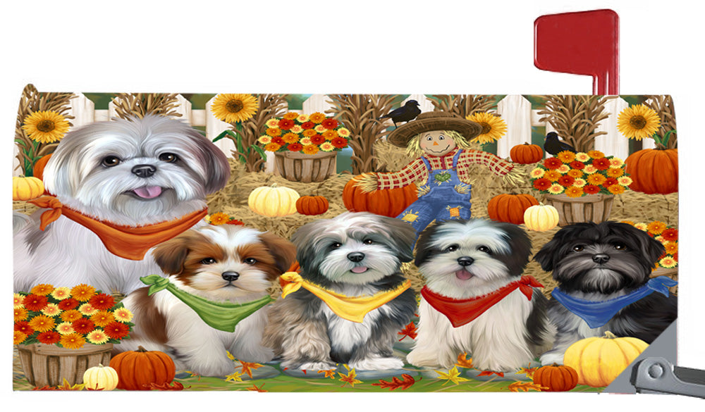 Fall Festive Harvest Time Gathering Lhasa Apso Dogs 6.5 x 19 Inches Magnetic Mailbox Cover Post Box Cover Wraps Garden Yard Décor MBC49095