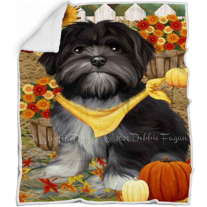 Fall Autumn Greeting Lhasa Apso Dog with Pumpkins Blanket BLNKT73074