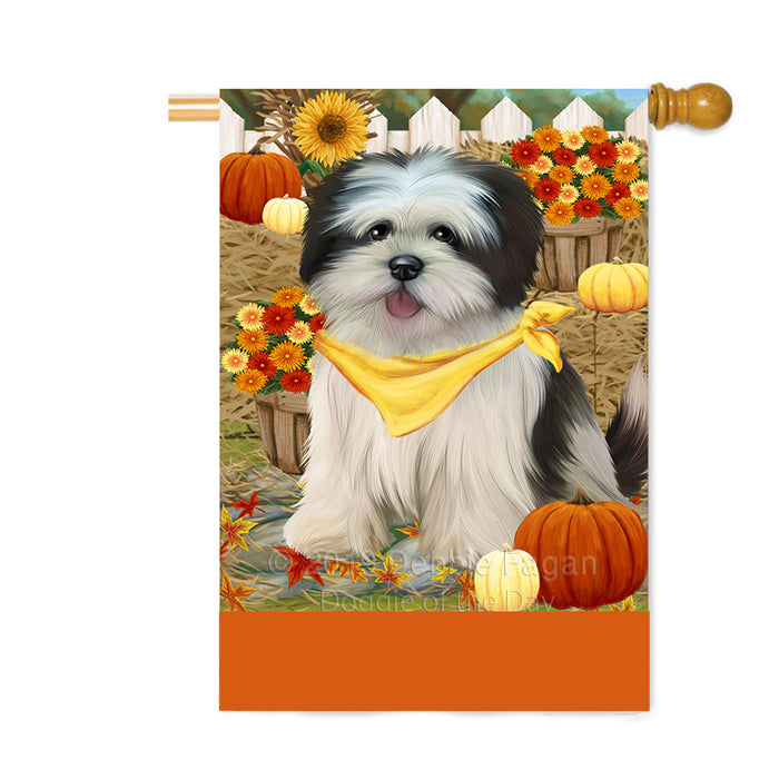 Personalized Fall Autumn Greeting Lhasa Apso Dog with Pumpkins Custom House Flag FLG-DOTD-A62019