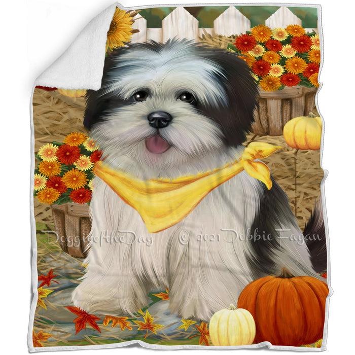 Fall Autumn Greeting Lhasa Apso Dog with Pumpkins Blanket BLNKT73047