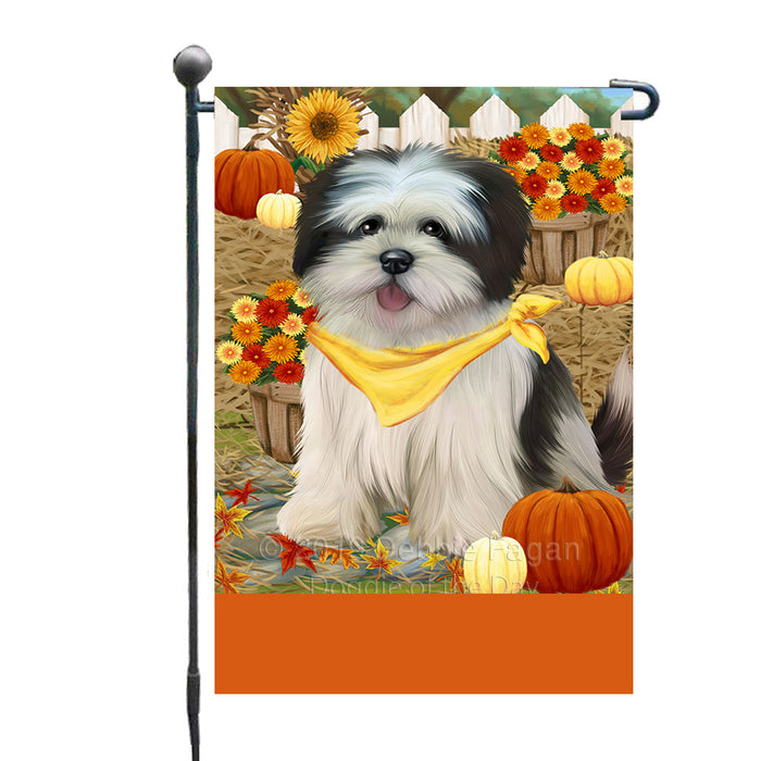 Personalized Fall Autumn Greeting Lhasa Apso Dog with Pumpkins Custom Garden Flags GFLG-DOTD-A61963