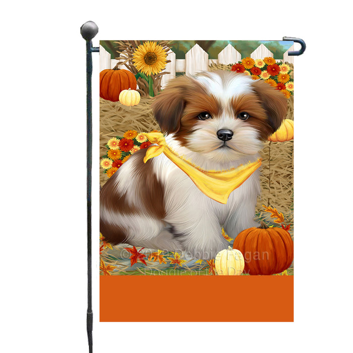Personalized Fall Autumn Greeting Lhasa Apso Dog with Pumpkins Custom Garden Flags GFLG-DOTD-A61964
