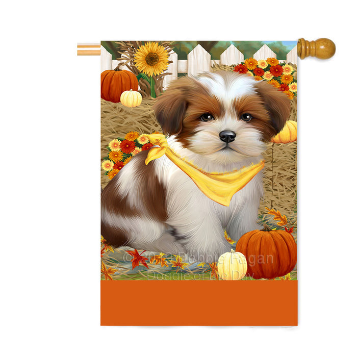 Personalized Fall Autumn Greeting Lhasa Apso Dog with Pumpkins Custom House Flag FLG-DOTD-A62020