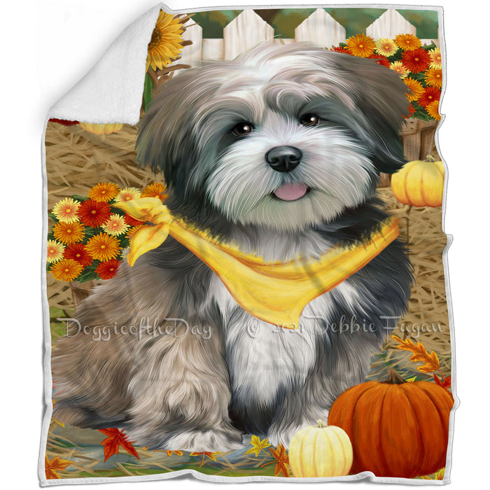 Fall Autumn Greeting Lhasa Apso Dog with Pumpkins Blanket BLNKT73065