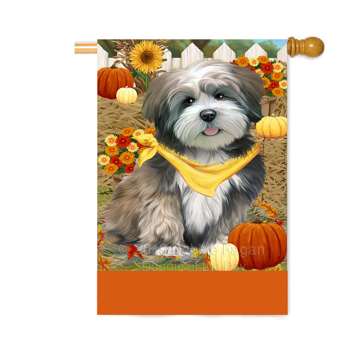 Personalized Fall Autumn Greeting Lhasa Apso Dog with Pumpkins Custom House Flag FLG-DOTD-A62021