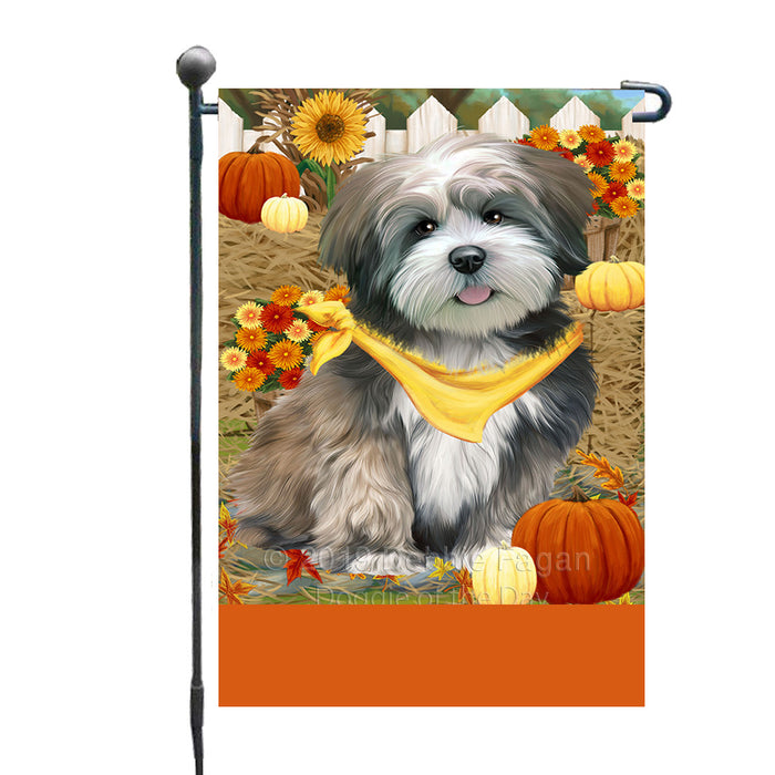 Personalized Fall Autumn Greeting Lhasa Apso Dog with Pumpkins Custom Garden Flags GFLG-DOTD-A61965
