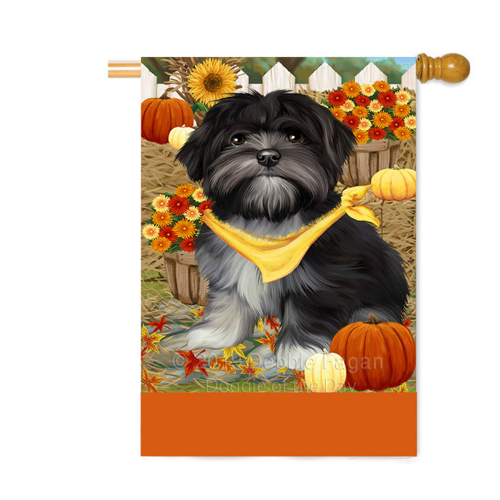 Personalized Fall Autumn Greeting Lhasa Apso Dog with Pumpkins Custom House Flag FLG-DOTD-A62022