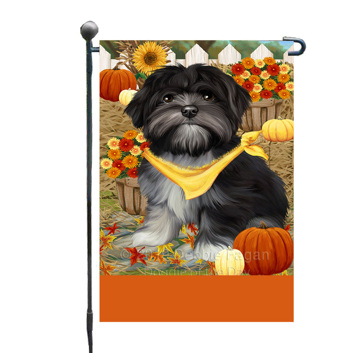 Personalized Fall Autumn Greeting Lhasa Apso Dog with Pumpkins Custom Garden Flags GFLG-DOTD-A61966